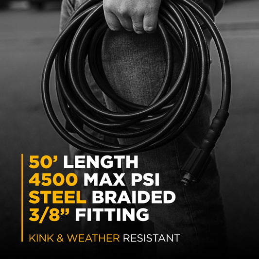 Pressure Washer 50 ft x 3/8" - inch 4500 PSI Black Hose with Quick Connect