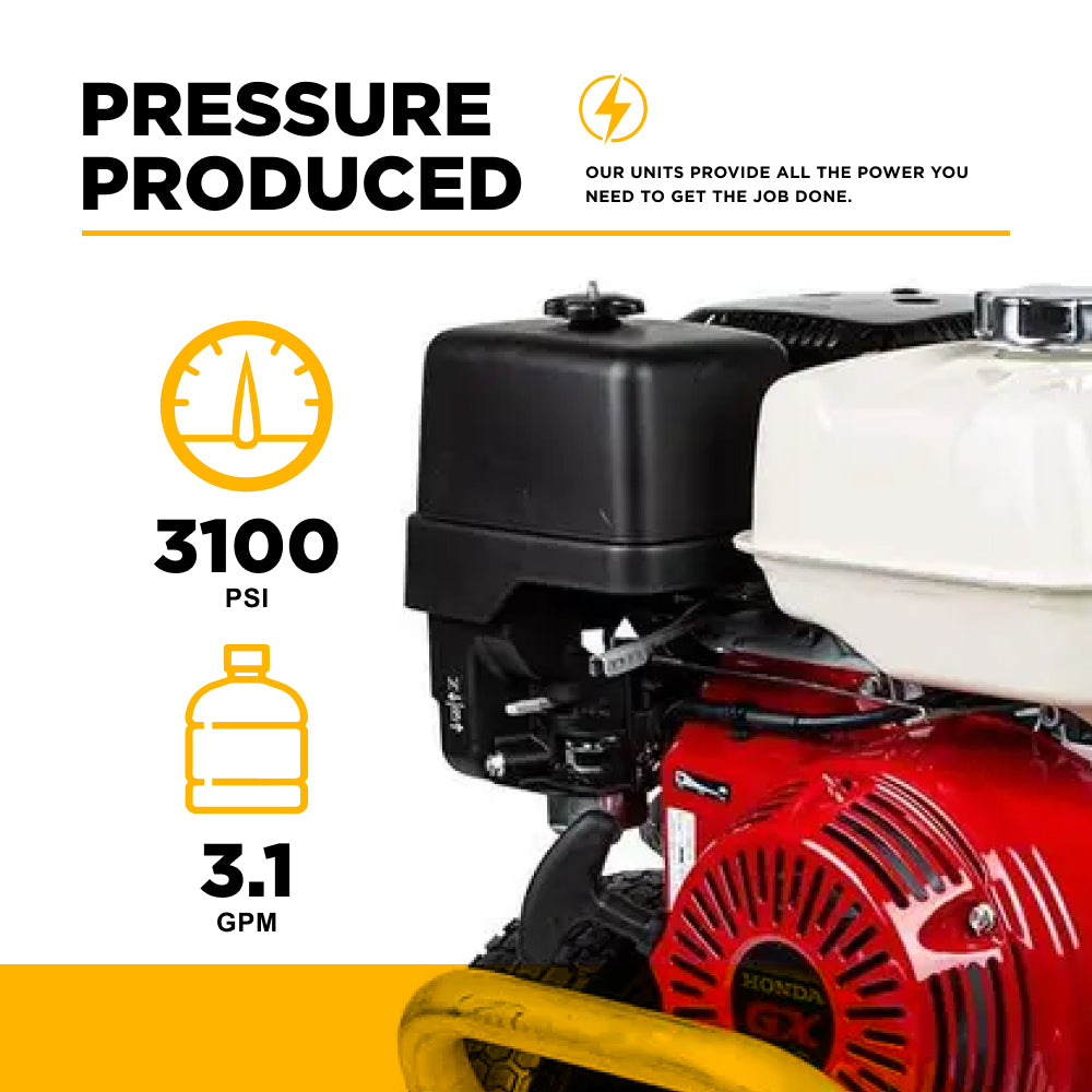 3100 PSI 3.1GPM Cold Water Gas Pressure Washer Honda GX200 and General Triplex Pump on Aluminum Frame