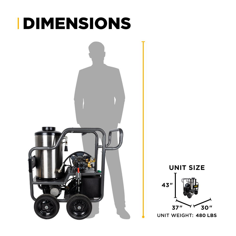 1500 PSI 2.0 GPM Electric Direct Drive Diesel Fired Hot Water Pressure Washer with Triplex Pump