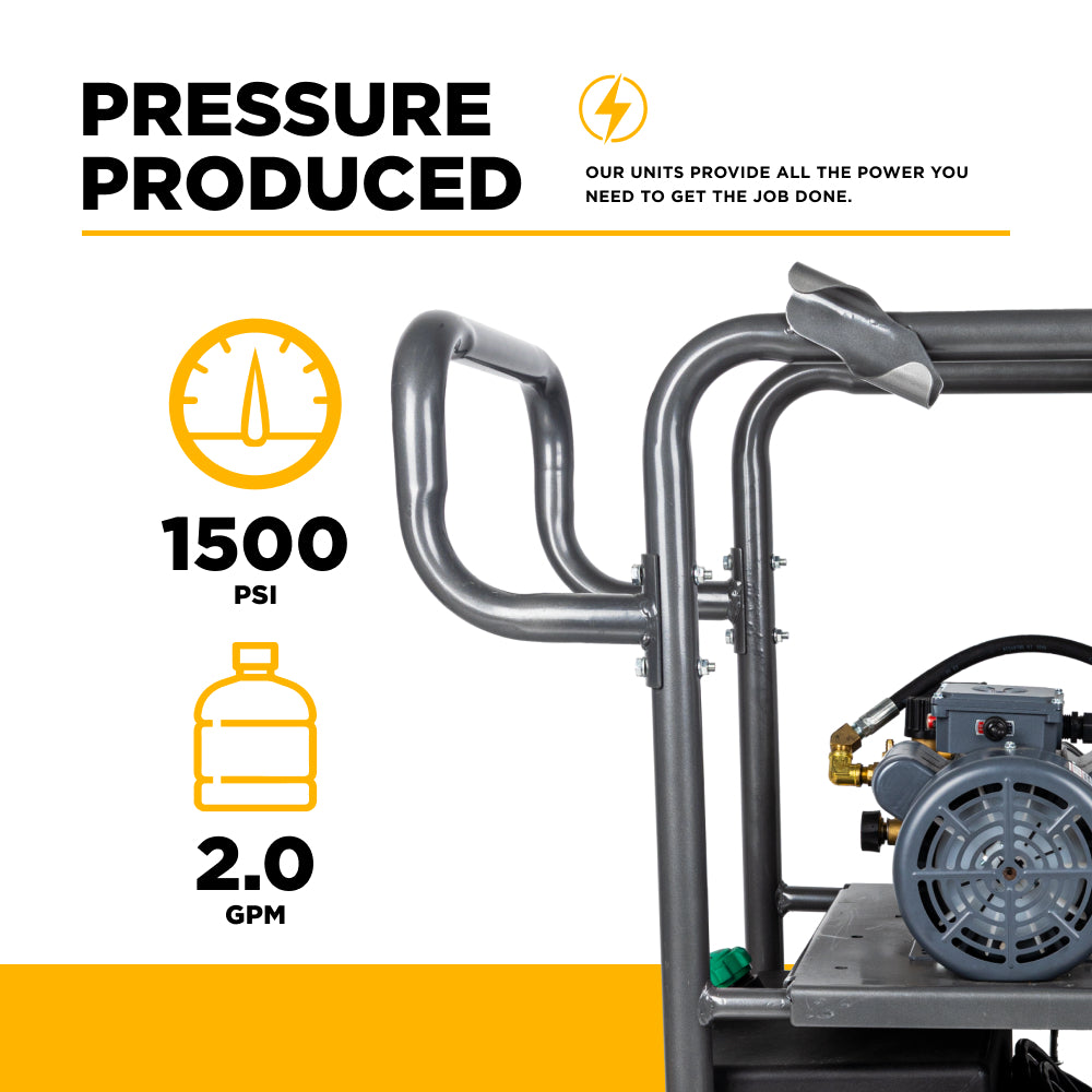 1500 PSI 2.0 GPM Electric Direct Drive Diesel Fired Hot Water Pressure Washer with Triplex Pump