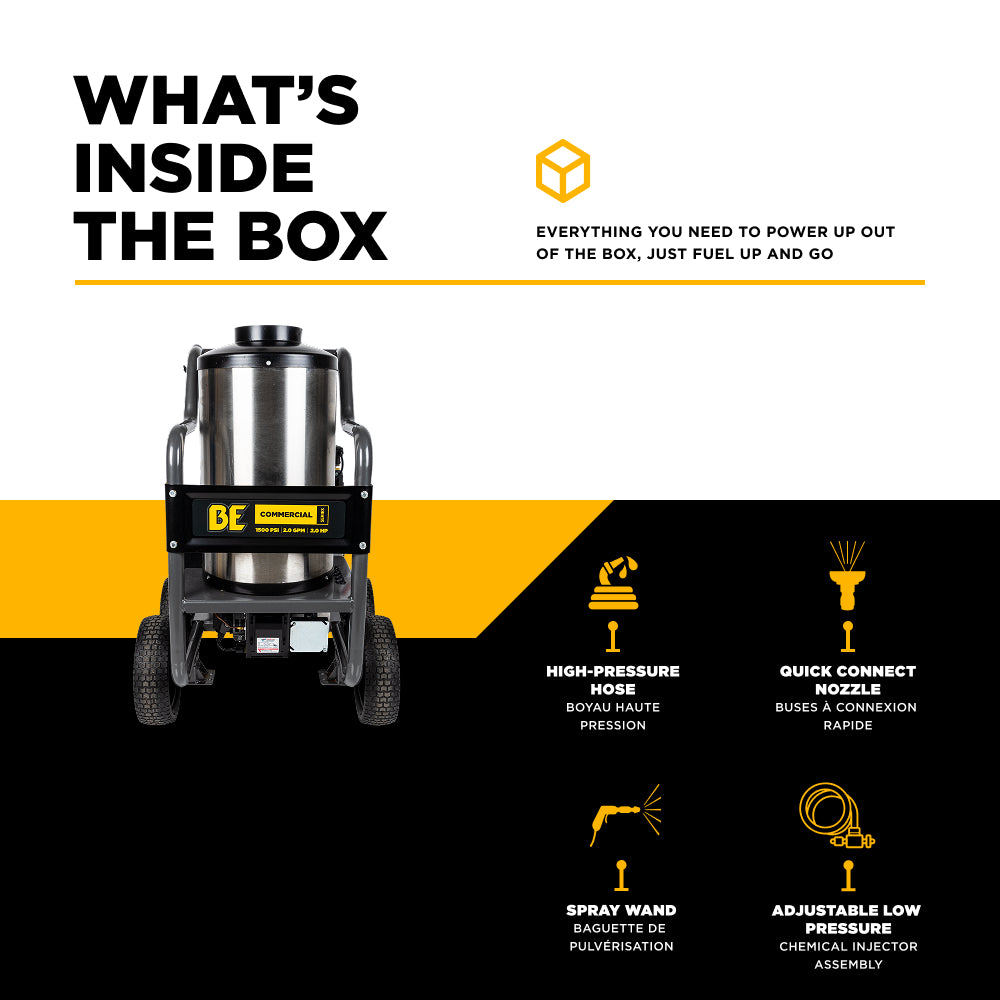 1500 PSI 2.0 GPM Electric Direct Drive Diesel Fired Hot Water Pressure Washer with Triplex Pump