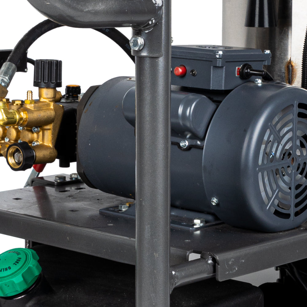 1500 PSI 2.0 GPM Electric Direct Drive Diesel Fired Hot Water Pressure Washer with Triplex Pump