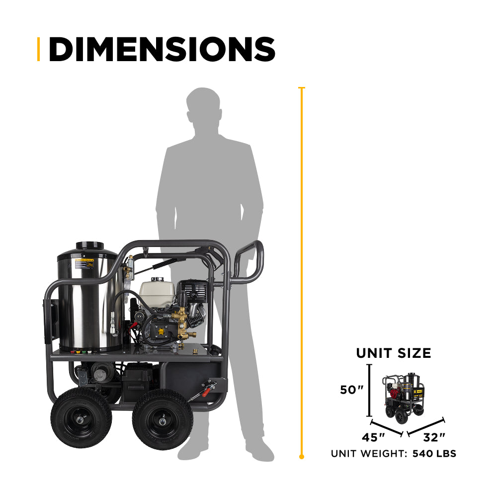 4000 PSI 4.2 GPM Gas Direct Drive Diesel Fired Hot Water Pressure Washer with Triplex Pump