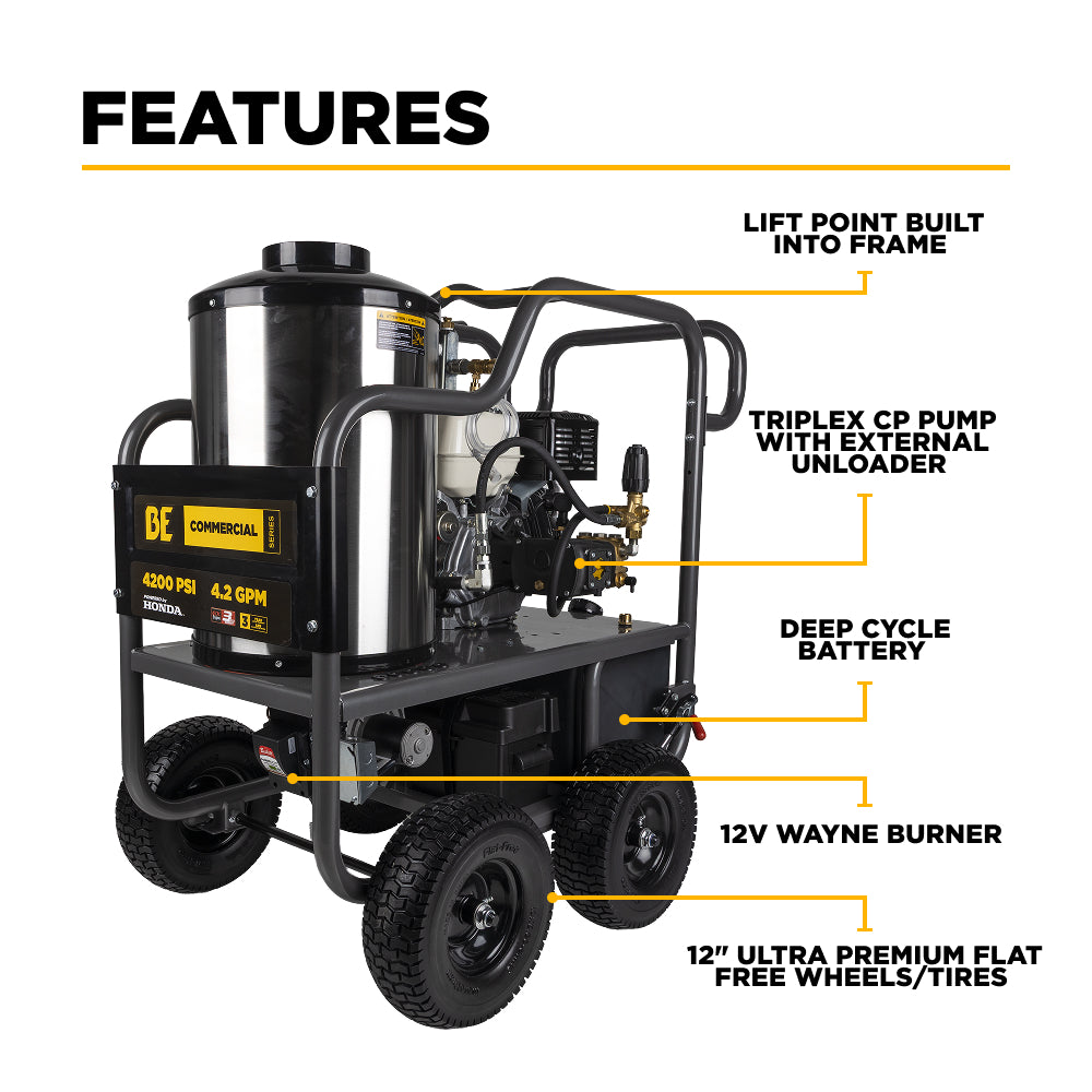 4000 PSI 4.2 GPM Gas Direct Drive Diesel Fired Hot Water Pressure Washer with Triplex Pump
