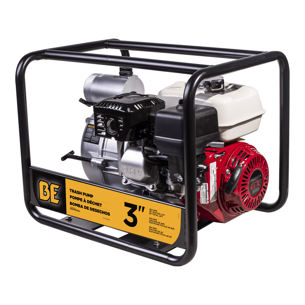 3" Semi Trash Pump 264 GPM 36 PSI with Honda GX200 Engine
