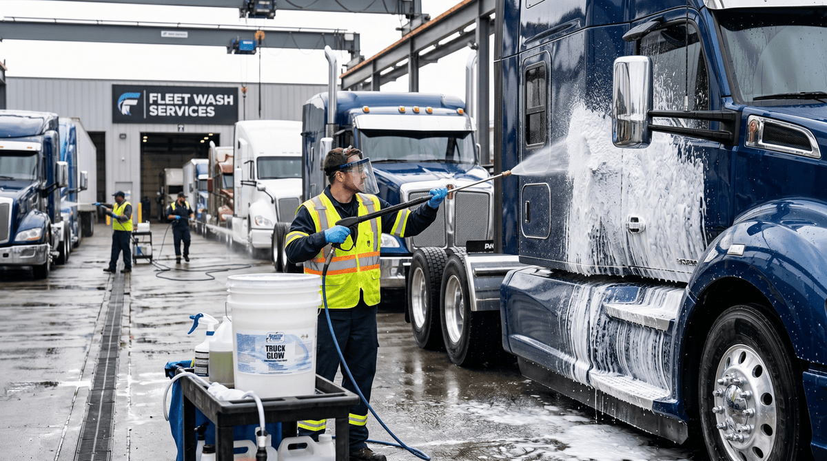 Man Using Truck Glow Soap to Pressure Wash and Clean Truck