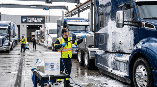 Man Using Truck Glow Soap to Pressure Wash and Clean Truck