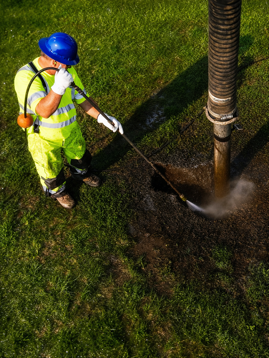 Man Using a Ripsaw Nozzle connected to a Dig Gun